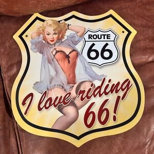 Vintage Route 66 Pin-Up Metal Sign